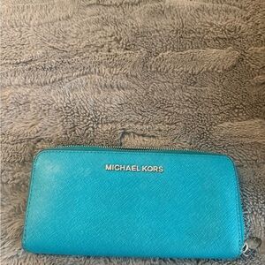 MICHAEL KORS Saffiano Zip Wallet in Turquoise Blue